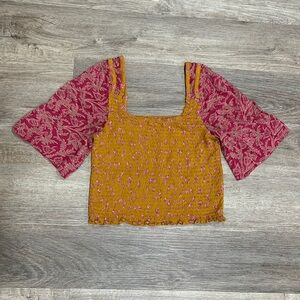 Free People Marigold Smocked Crop Top Square Neck Size Medium